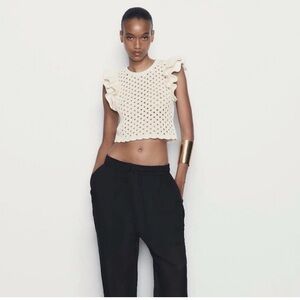 Zara Cream Ruffle Knit Top